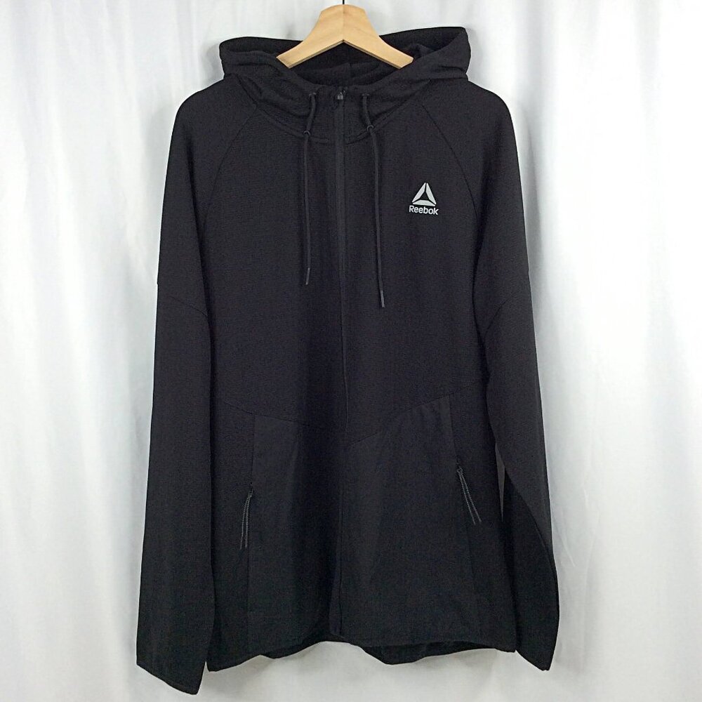 Reebok Hybrid Athletic Track Jacket Mens Size Large Black Full‎ Zip Pockets